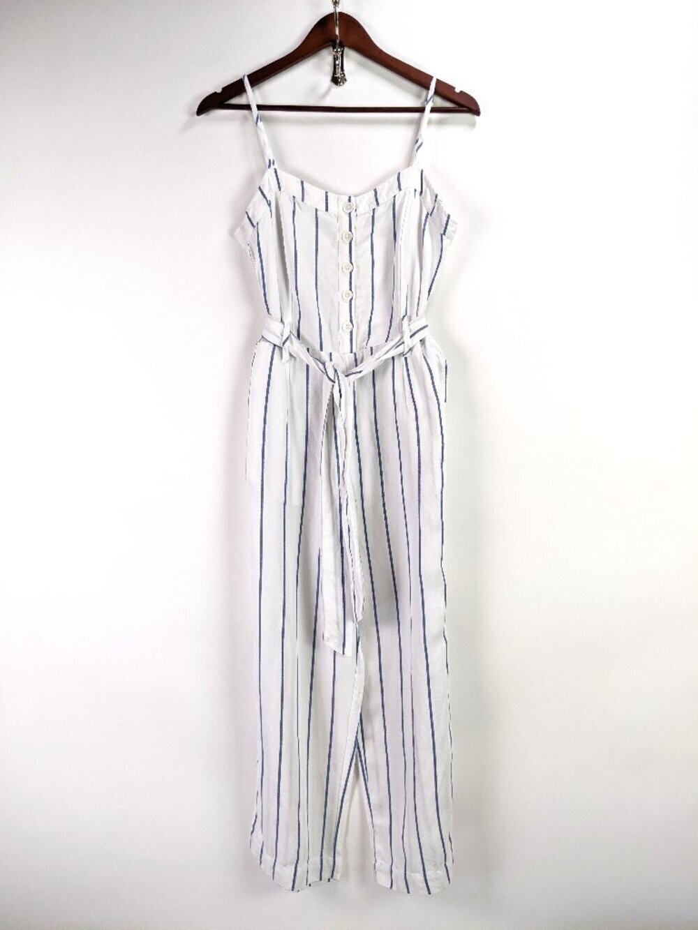 RAILS Harper Jumpsuit Spaghetti Strap Belted Linen Blend Striped Pattern Size L - Picture 5 of 14